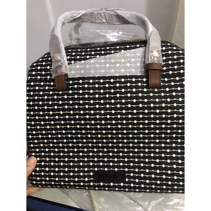 Fossil Satchel Polka White Black