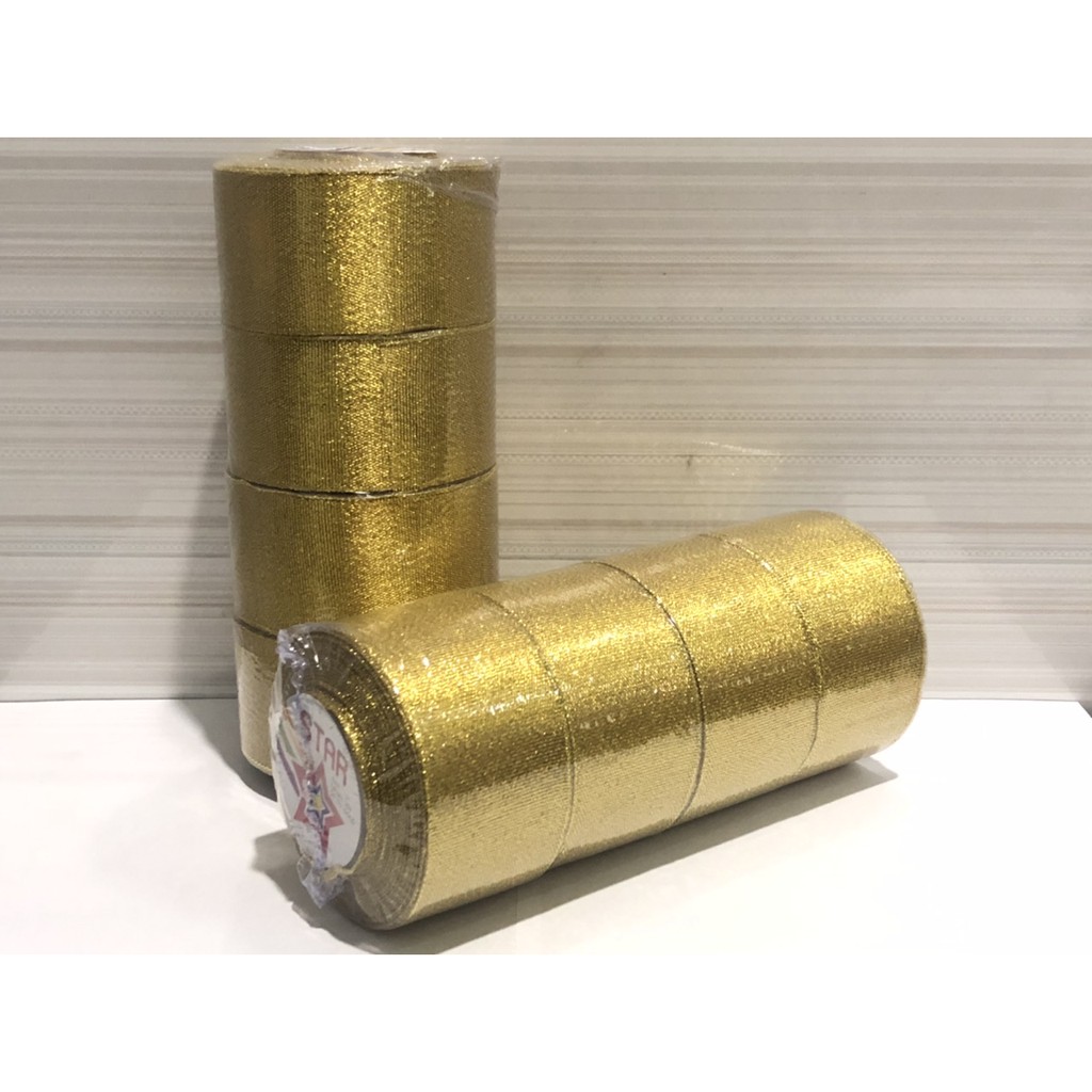 

Pita emas metalik 2” / Pita perak metalik 2” / 5 cm glitter metallic ribbon isi 5 roll