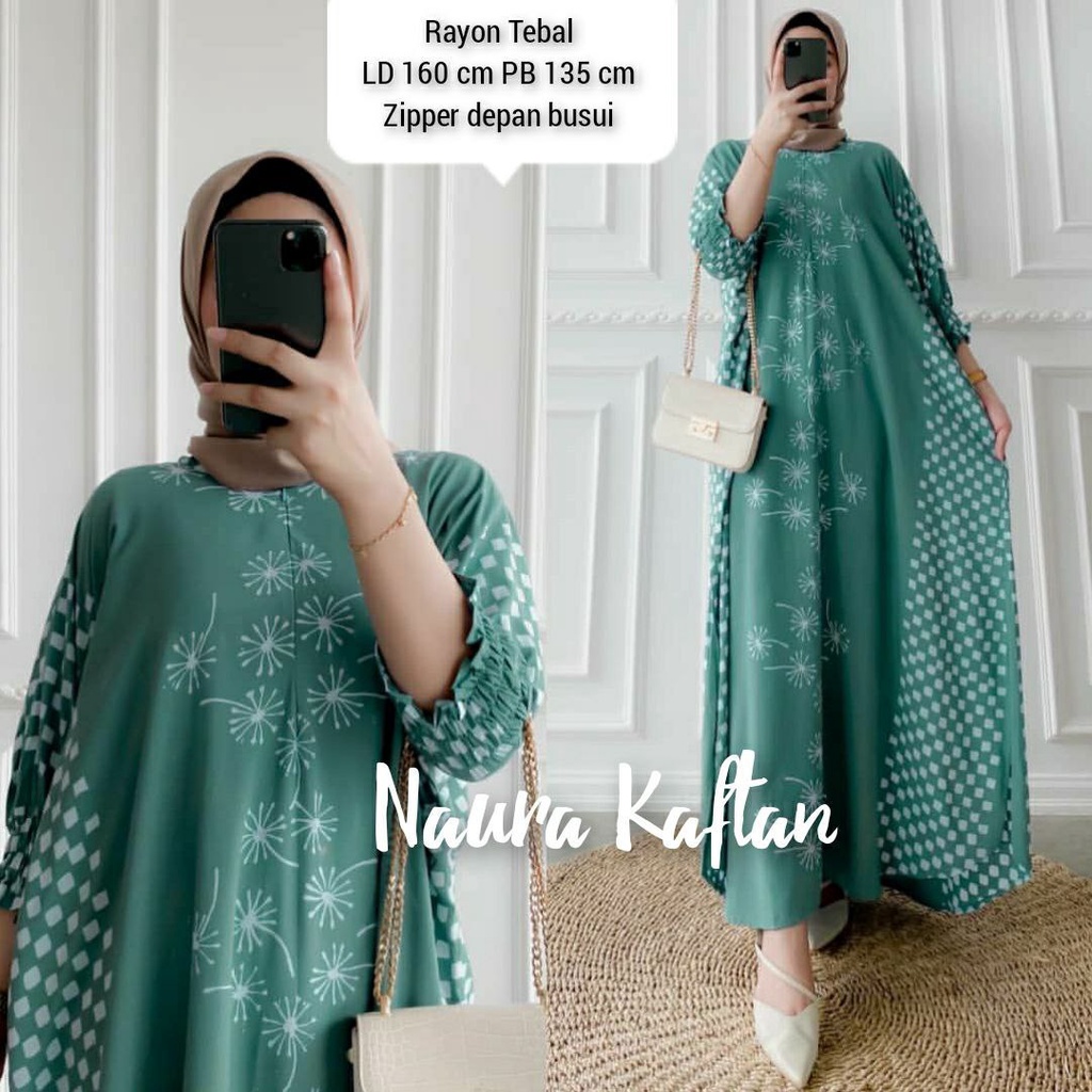 Naura Kaftan Wanita Jumbo Rayon Premium Gamis Dress Kaftan Batik Kekininan Bigsize LD 160 cm