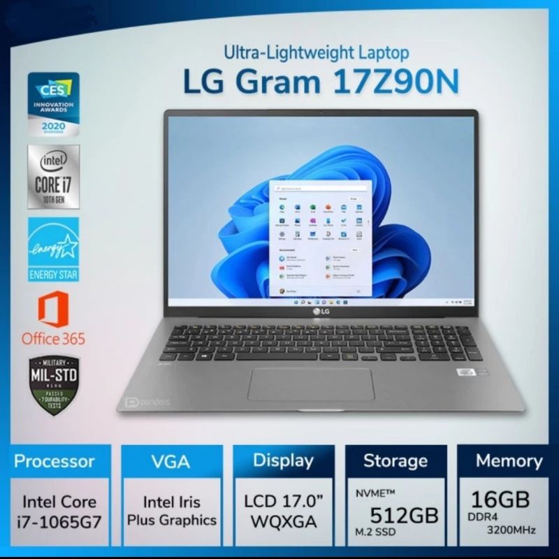 Laptop LG gram 17z90P intel evo ci7-1165G7 - 17inch teringan di dunia