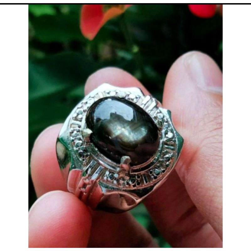 Cincin Batu Permata Black Safir Natural HQ