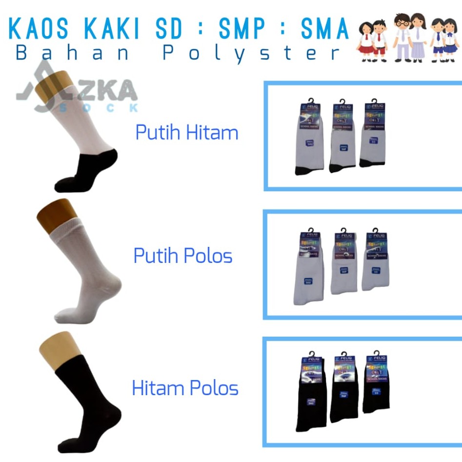 Kaos Kaki Sekolah Hitam Putih Bahan Polyster (SD SMP SMA)