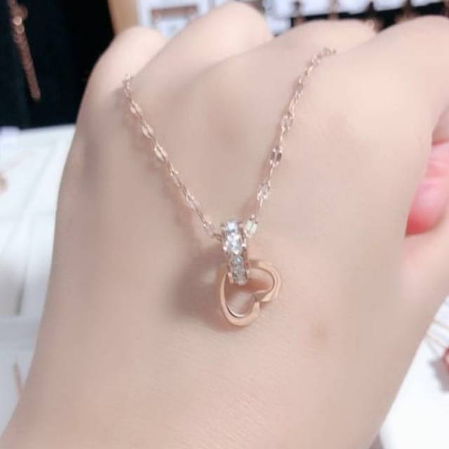 Kalung love titanium anti alergi dan anti karat selamanya rose gold