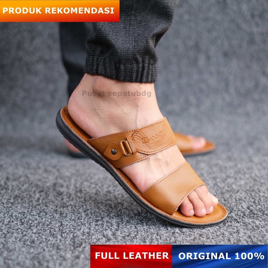 Sandal Kulit Pria Slide - Sendal Full Kulit Slop Original Pria