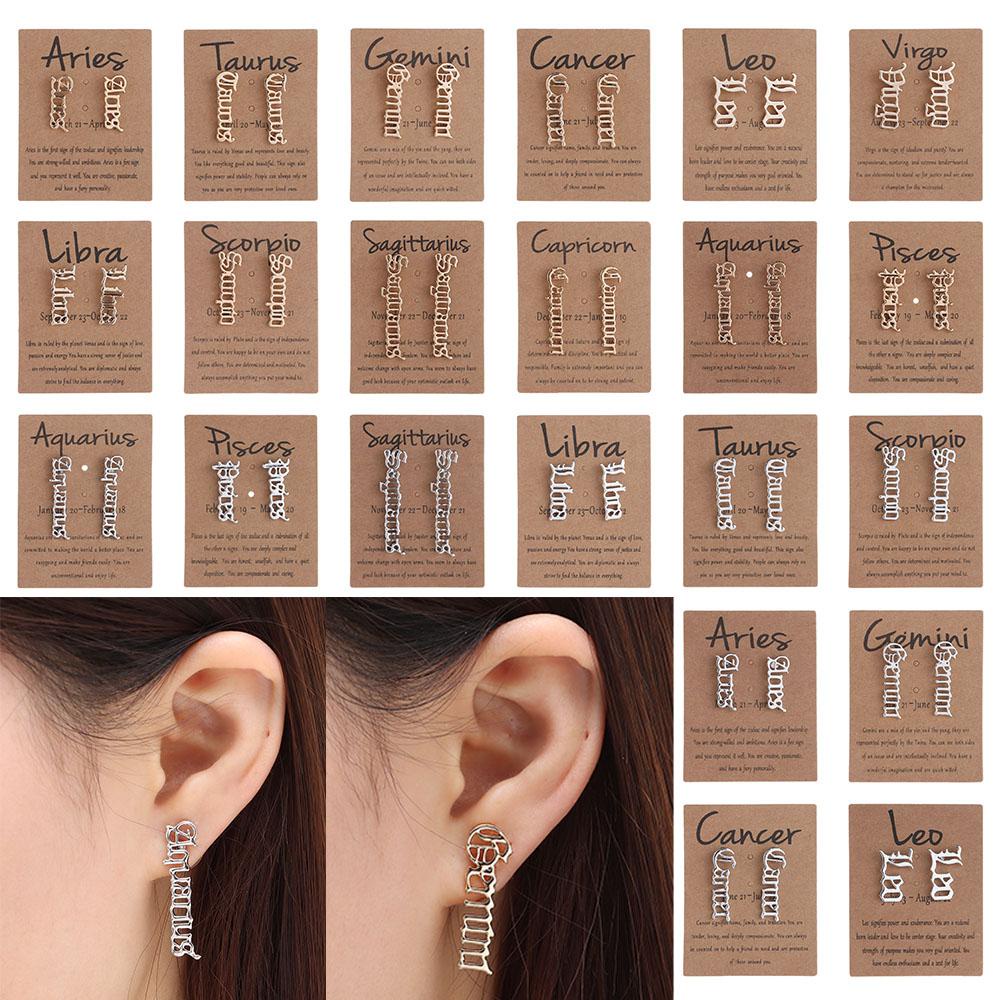 Lily 12rasi Bintang Fashion Wanita Wanita Zodiak Anting Bulat Perhiasan Ear Studs