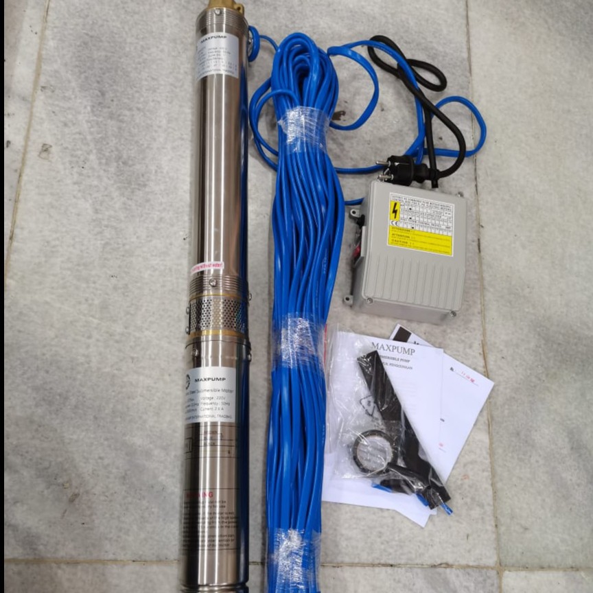 MAXPUMP 3SDM 2.5/10+KABEL 40M Pompa Satelit Submersible Pump Casing 3Inch 370wat plus Kabel Biru 40M