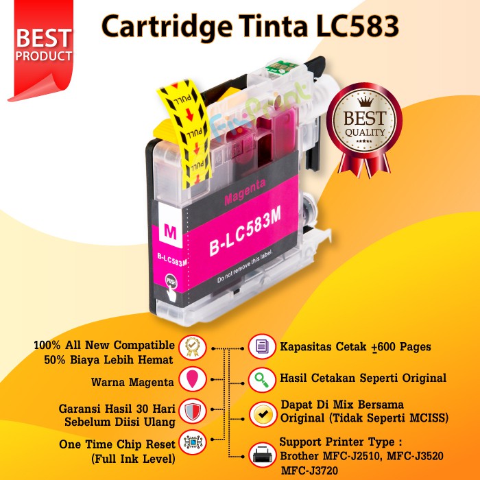 Cartridge Tinta Compatible Brother LC583 Printer MFC J2510 J3520 J3720