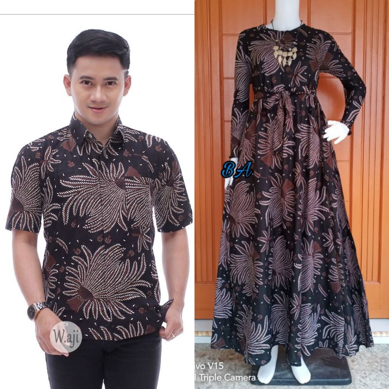 Batik Couple_Maora Sania Ruffle Batik Couple Ori Ndoro Jowi DNT Garansi Termurah-Cp hem pari coklat