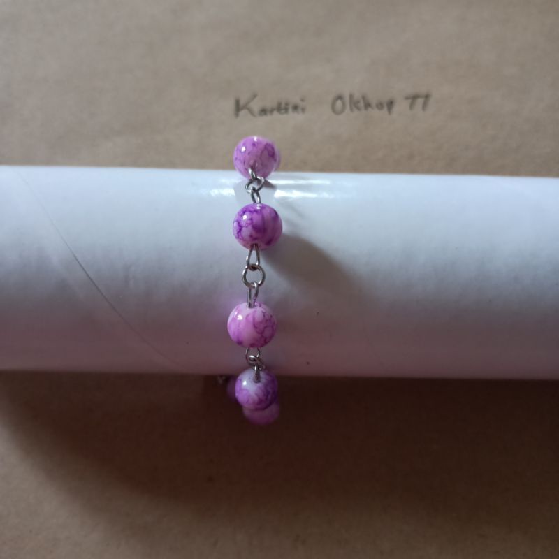 Gelang Mutiara Batu Lilac/ Gelang Anti Karat/ Gelang Fashion Wanita