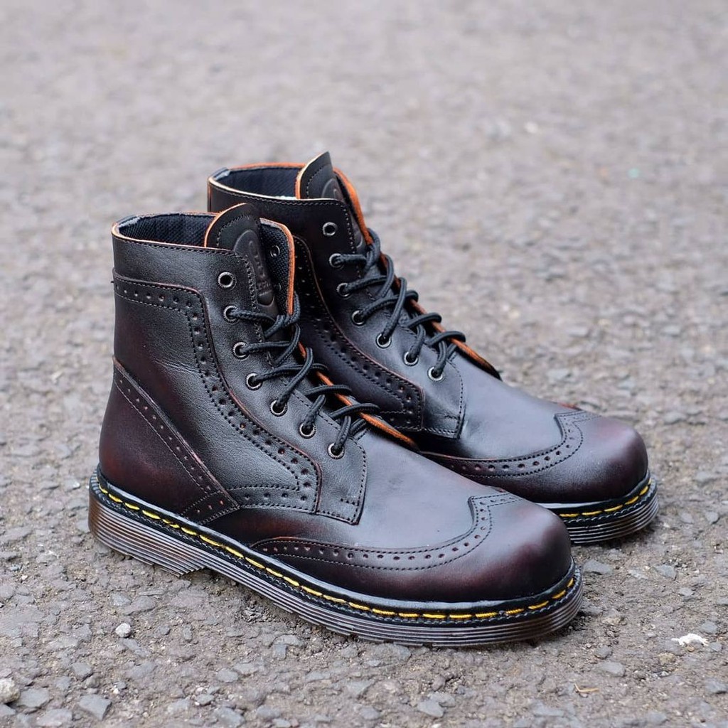SEPATU KULIT AZCOST FOOTWEAR COMBAT BURGUNDY ORIGINAL