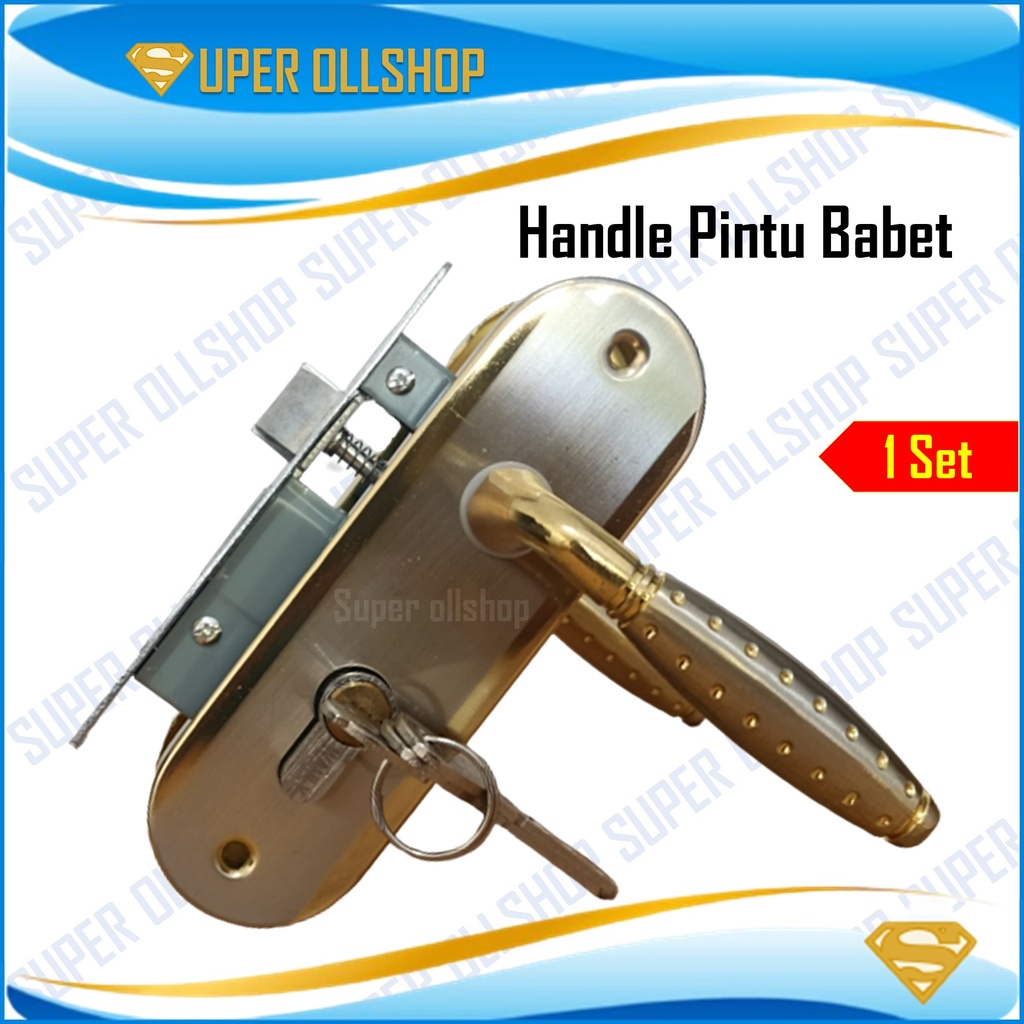 Handel Pintu / Kunci Pintu Rumah Kecil 5001 Putih dan Kuning / Slot Handle Kunci Pintu Rumah Babet Silinder Kunci Jantung Kuningan Murah