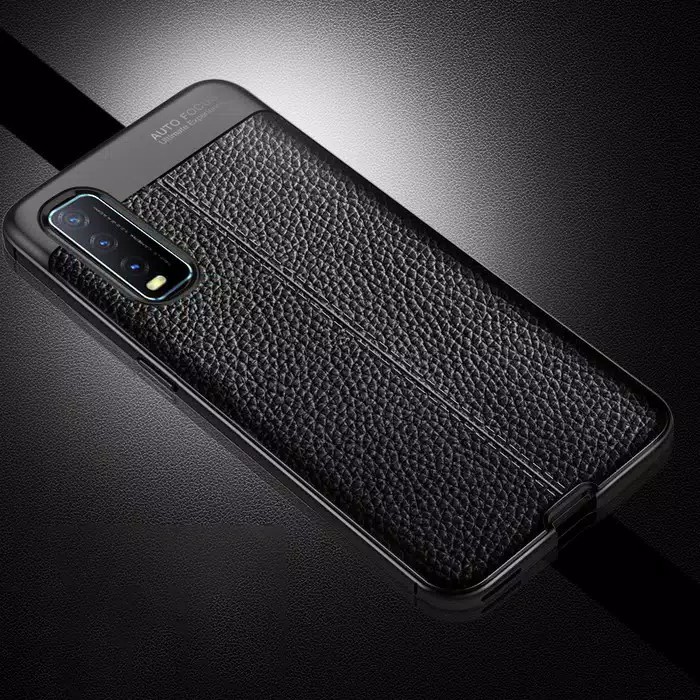 Autofocus Case Vivo Y20 / Y20s / Y12s Softcase Hitam Leather Case Motif Kulit Jeruk Hitam