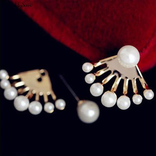 Perempuan Depan &amp; Lever Kembali Anting Pearl Ear Studs Earbobs Ear