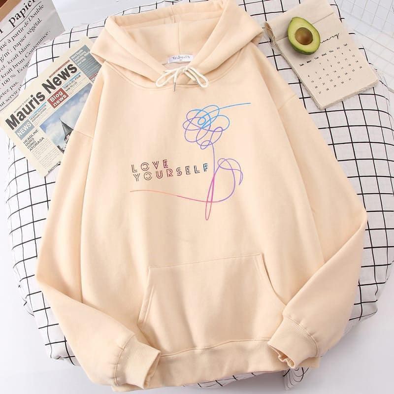 Hoodie Love Your Self | Korean Style | Atasan Wanita Dan Pria | Bahan Fleece tebal dan lembut | Allsize | Model Terbaru