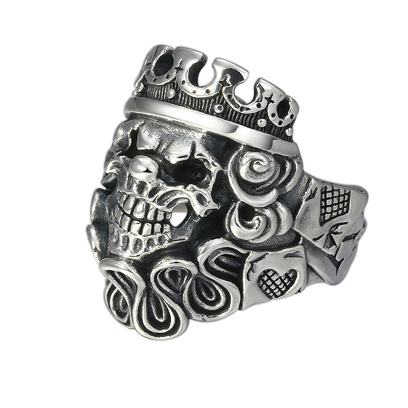 Cincin Desain Tengkorak Badut Mahkota Gaya Gothic Punk Untuk Pria