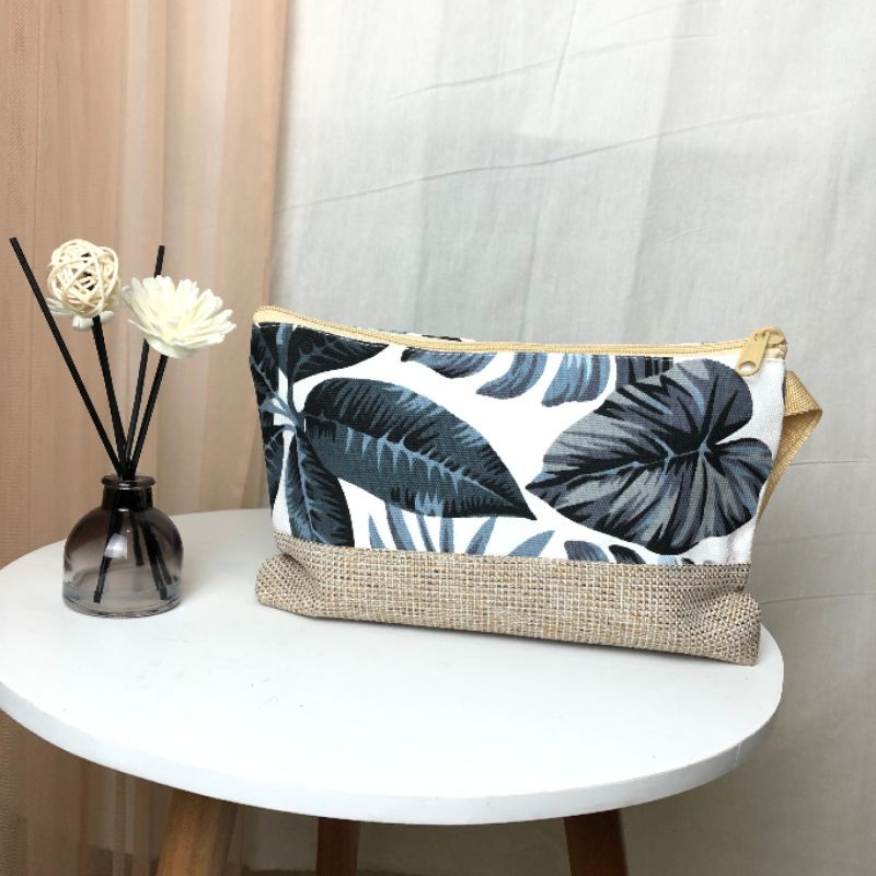 (COD) POUCH KANVAS  POUCH KOMBINASI GONI BESAR MOTIF