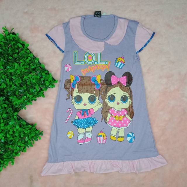 Ss#295 Dress Anak Perempuan Size 1-3tahun / Daster Anak Gambar Lol / Pakaian Anak Perempuan