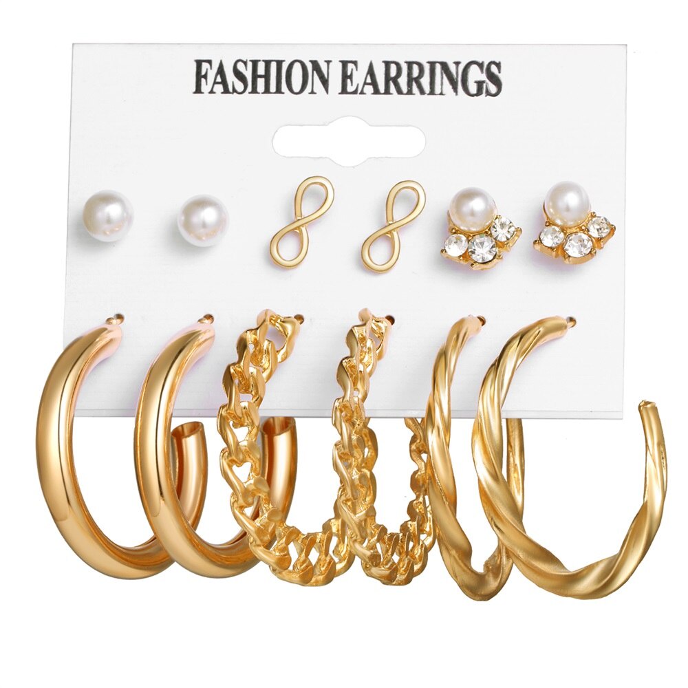 12pcs set Geometirc Round Pearl Hoop Earrings Set For Women Butterfly Snake Hoop Earrings Jewelry Gift