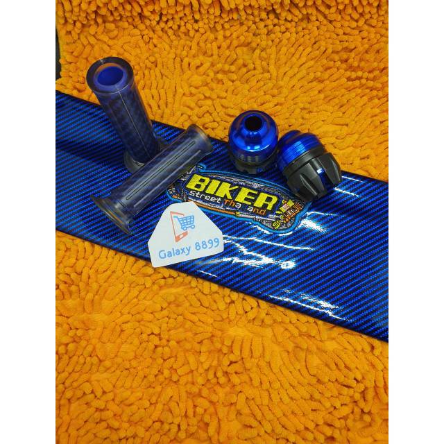 Kulit Jok Karbon Biru + Jalu As Roda Depan + Handgrip Karbon Kitaco