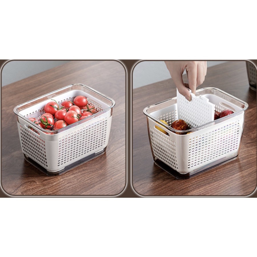 Toples Penyaring Ukuran Medium Kotak Penyimpan Makanan Kulkas Keranjang Box Container Kontainer Peyimpanan Penyaring Strainer Cuci Sayur Buah - Medium