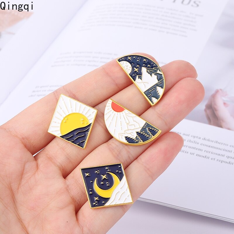 Bros Pin Enamel Desain Kartun Matahari Dan Bulan Untuk Anak