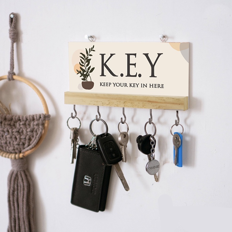 Hiasan Gantungan Kunci Dinding Walldecor Gantungan Serbaguna Kayu Kekinian Motif Keychain Holder - K5