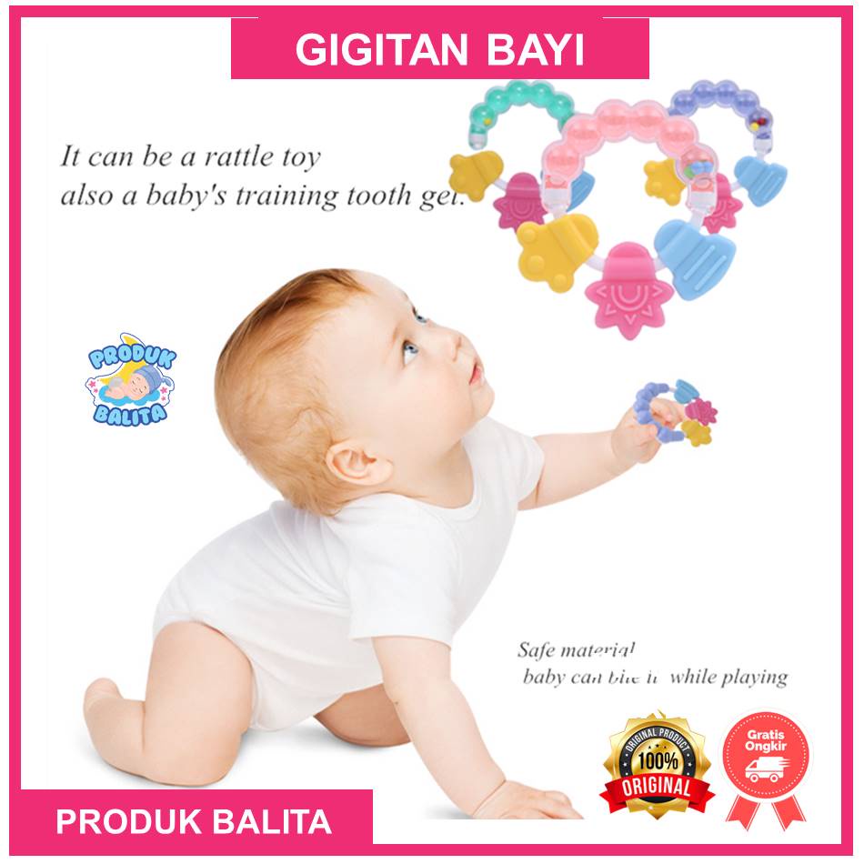 Teether Gigitan Bayi Kerincingan Bulat rattle genggam bayi Mainan Gigitan Bayi Bahan Silikon Murah