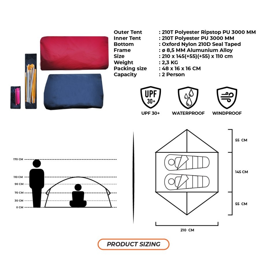 Tenda Camping Earlybird 2 Hillman Kap 2-3 Orang Outdoor Tent Hiking