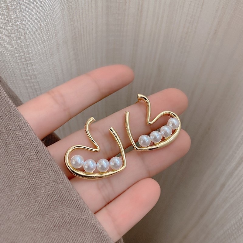 Anting Tusuk Gantung Desain Hati Hias Mutiara Gaya Simpleelegan Untuk Wanita