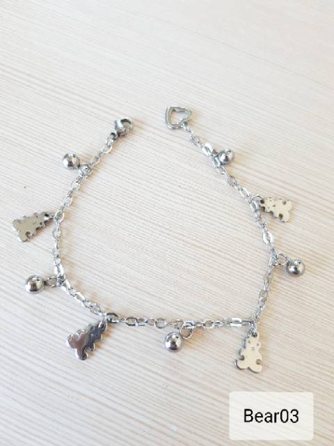 SET Gelang Tangan Kaki Bear Titanium Silver Antikarat selamanya