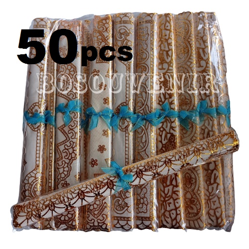 Souvenir pernikahan 50pcs Taplak Gold kemas plastik pita