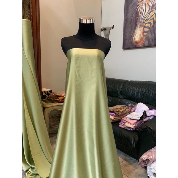 Bahan Satin Maxmara Silk Lux Premium Meteran Mewah Warna Hijau Sage Green