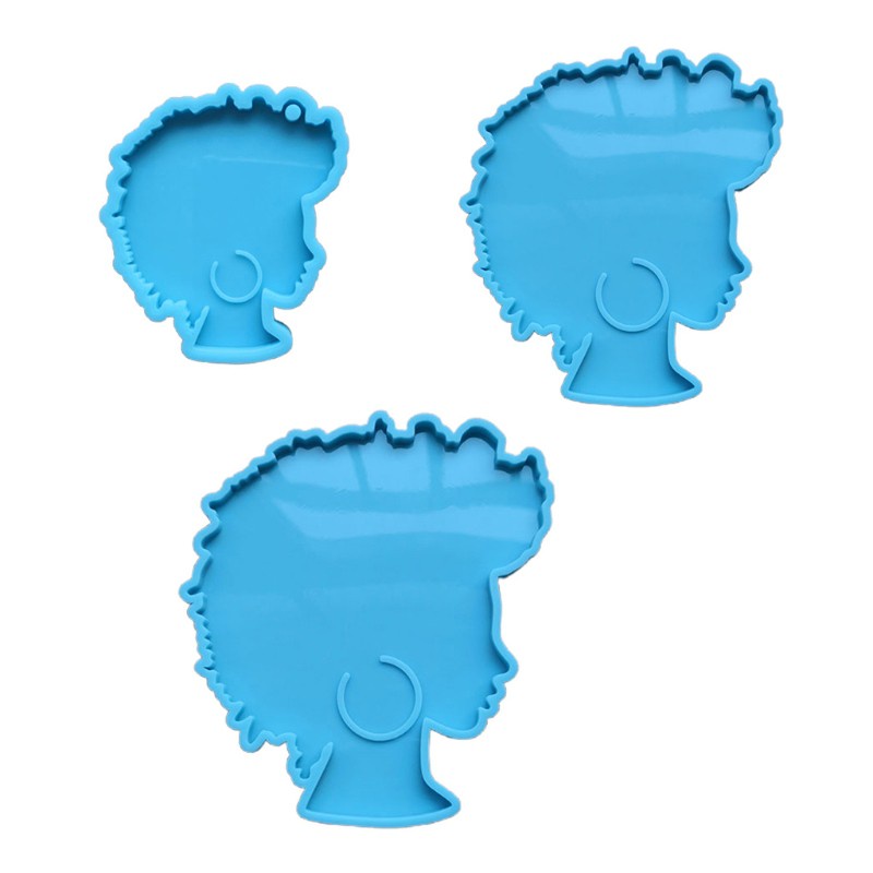 Glitter Afro Female Coaster Epoxy Resin Mold Beauty Explode Head Rolling Tray Silicone Mould DIY Crafts Jewelry Decor Tool