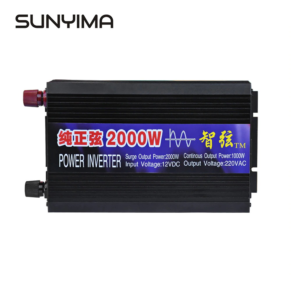 SUNYIMA Pure Sine Wave Car Power Inverter DC 12V to AC 220V 2000W - SY2000 - Black