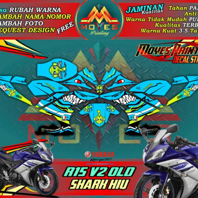 Decal R15 V2 Full Body Shark Langit Biru / Decal Motor Yamaha R15 V2 . Stiker R15 V2