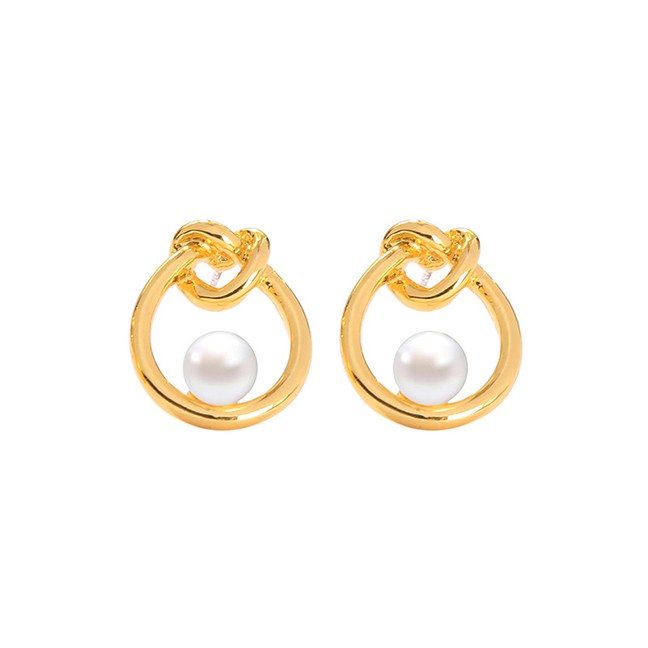 Fashion Pearl Knotted Pearl Alloy Geometric Round Earrings K42813