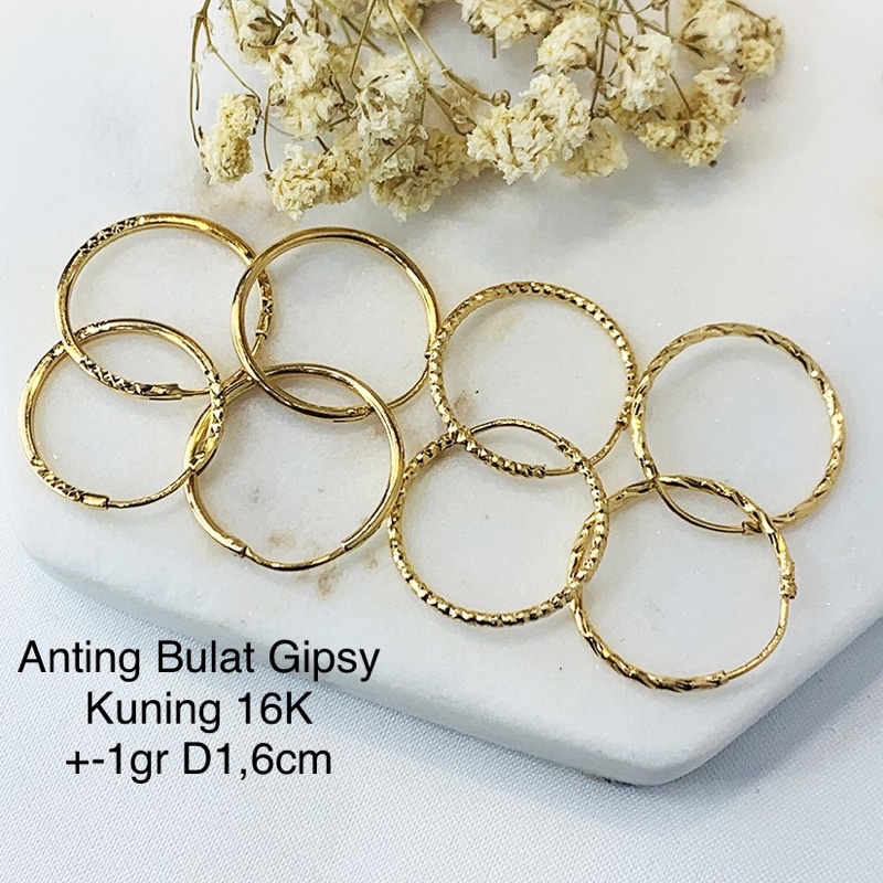 Anting Giwang Bulat Polos Gipsy Gipsi Emas Asli Hoop 1 gram gr kadar 700 Mas Surabaya