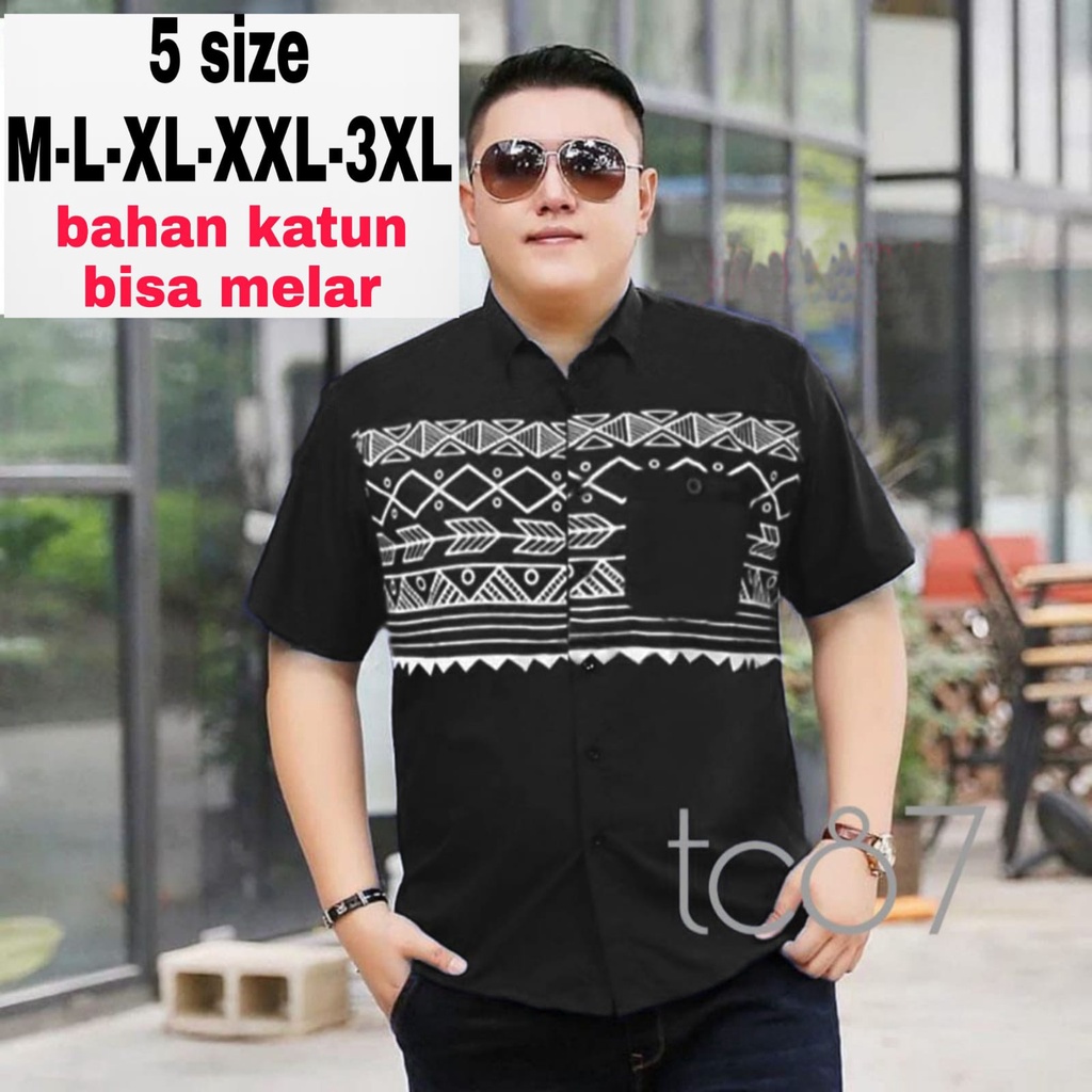 tc87 COD 3WARNA KEMEJA PRIA JUMBO LENGAN PENDEK/HEM PRIA CASUAL MOTIF SABLON GOOD QUALITY AROW