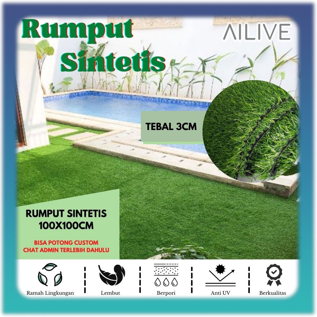 Karpet Rumput Sintetis 35mm Ukuran 100x100cm Rumput Palsu Artificial Swiss Grass Dekorasi Taman