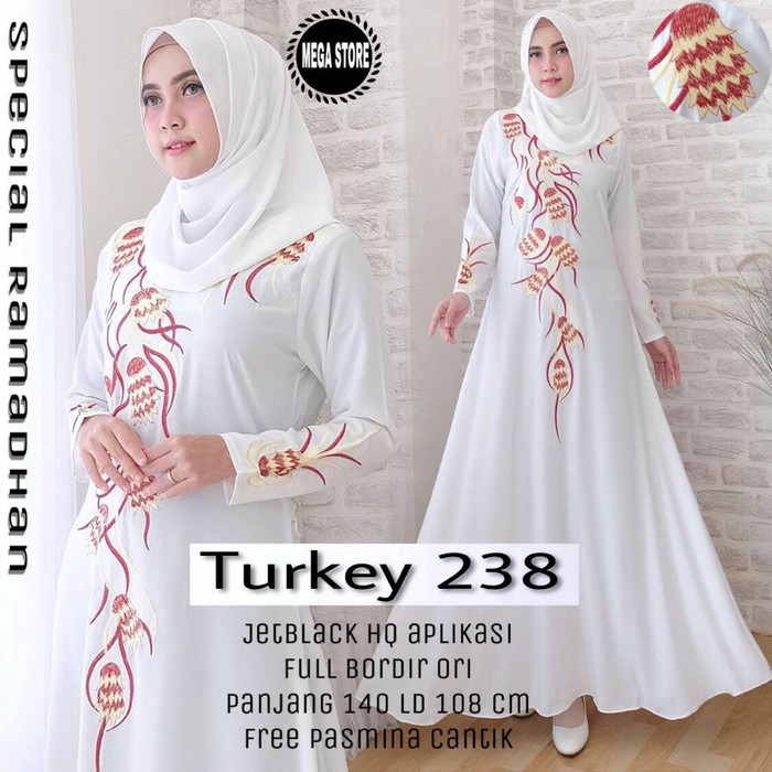 Abaya Turki Free Pasmina - Putih