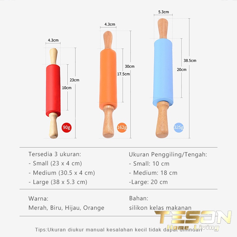 #TERMURAH!!! Rolling Pin Silikon Penggiling Penggilas Adonan Kue Handle Kayu