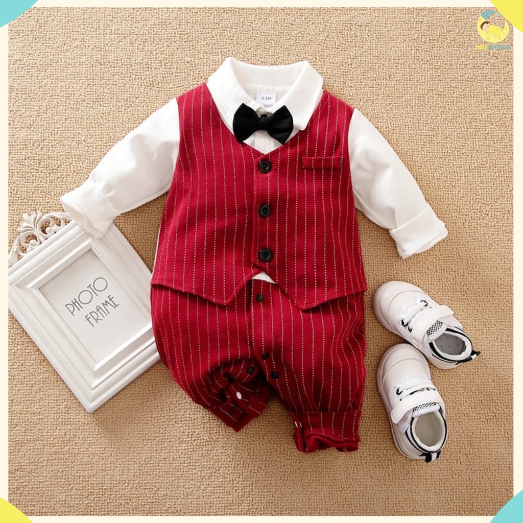 Jumper bayi laki laki 0 2 tahun bahan cotton 100% baju bayi laki laki import Tuxedo Merah 285 baju imlek bayi