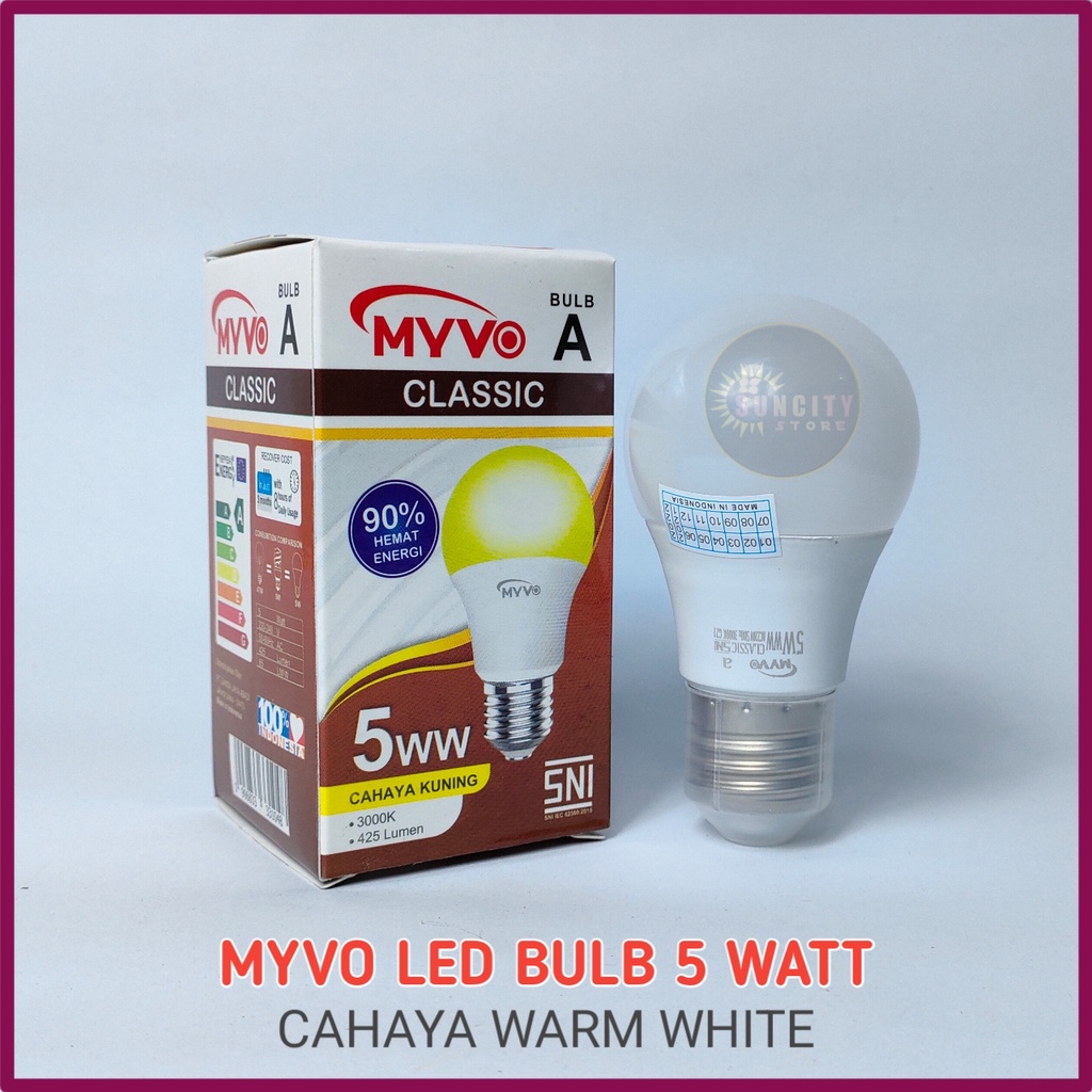 Myvo Lampu LED Bulb Classic 5 Watt - Cahaya Kuning (Warm White)