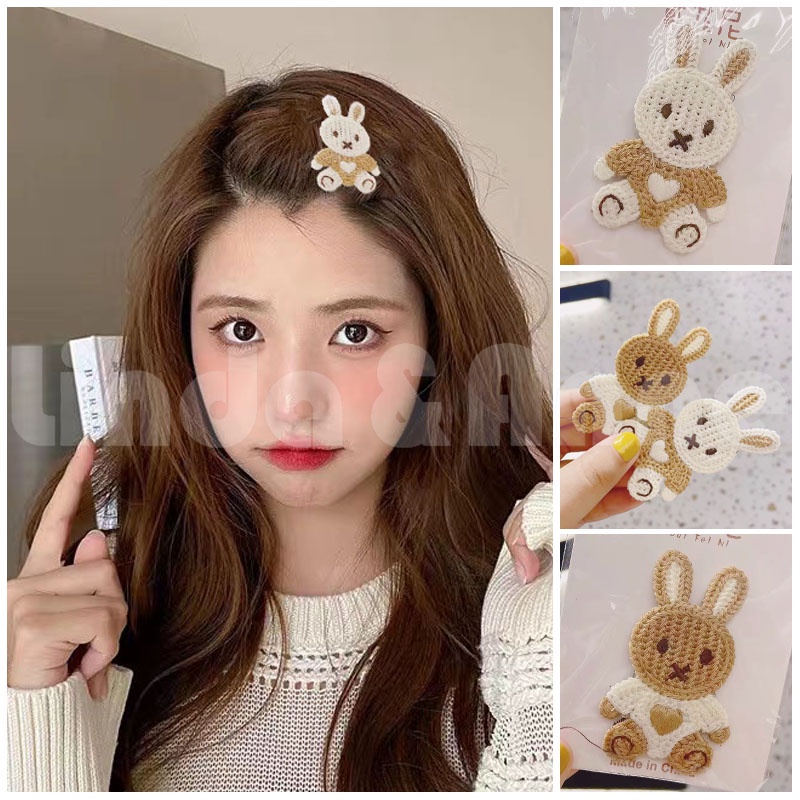 Hairpin Korean Bear Cute Wanita Hiasan Rambut Rajut Fashion Aksesoris Import