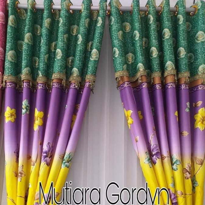 Gorden Blackout Poni Lurus Flower Printing Emas Hijau Tokovalinna