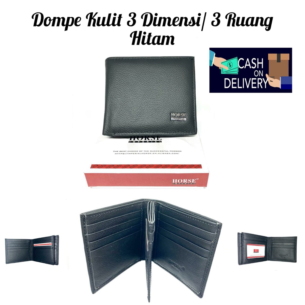 Dompet Pria Dompet Laki2 Dompet Bahan Kulit Asli Model 3 Dimensi atau 3 Ruang