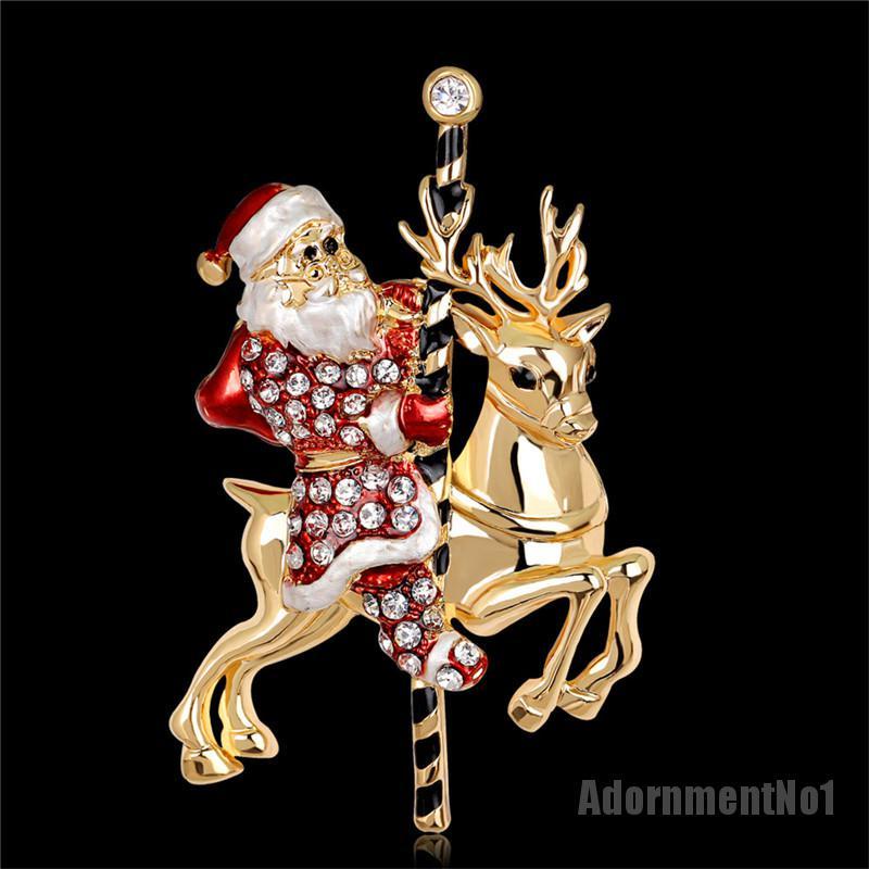 (Adornmentno1) 1pc Bros Pin Bentuk Santa Claus / Rusa Natal Aksen Berlian Imitasi Untuk Wanita