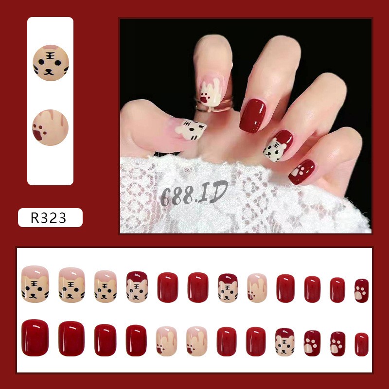 Kuku Palsu set isi 24 Pcs Beserta Lem Nail Art Nail Care Kuku Palsu Cantik Impor Murah untuk Wanita Perempuan Cewek KK 01