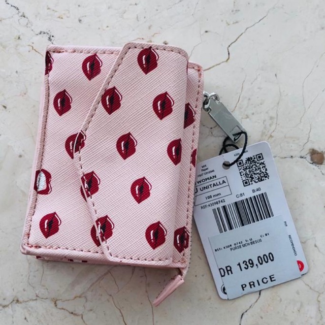 Card holder lips pink mango / mini cute bag plus card holder lips black mango