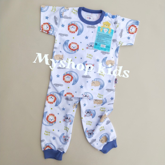 Bayi-Piyama- Piyama Bayi Setelan Pendek Panjang Libby Baby Original - Putih List Biru, S -Piyama-
